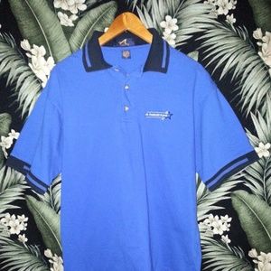 Men's Retro Style Blue Polo Shirt Size Large